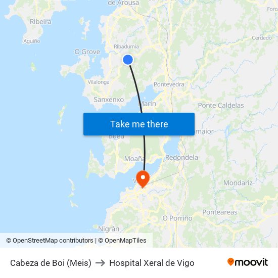 Cabeza de Boi (Meis) to Hospital Xeral de Vigo map