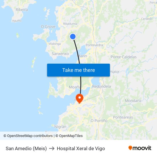 San Amedio (Meis) to Hospital Xeral de Vigo map