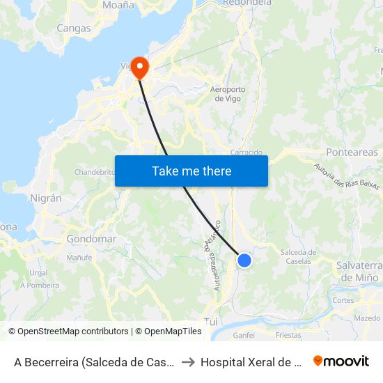 A Becerreira (Salceda de Caselas) to Hospital Xeral de Vigo map