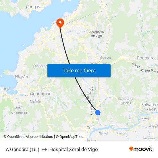 Empalme de Guillarei to Hospital Xeral de Vigo map