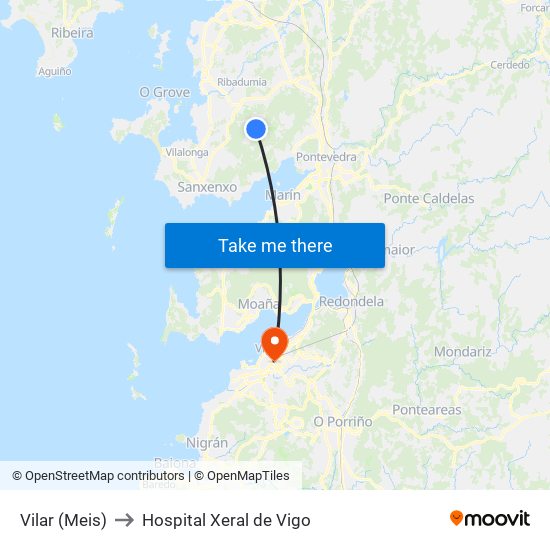 Vilar (Meis) to Hospital Xeral de Vigo map