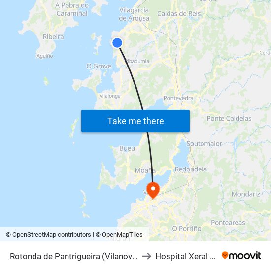 Rotonda de Pantrigueira (Vilanova de Arousa) to Hospital Xeral de Vigo map