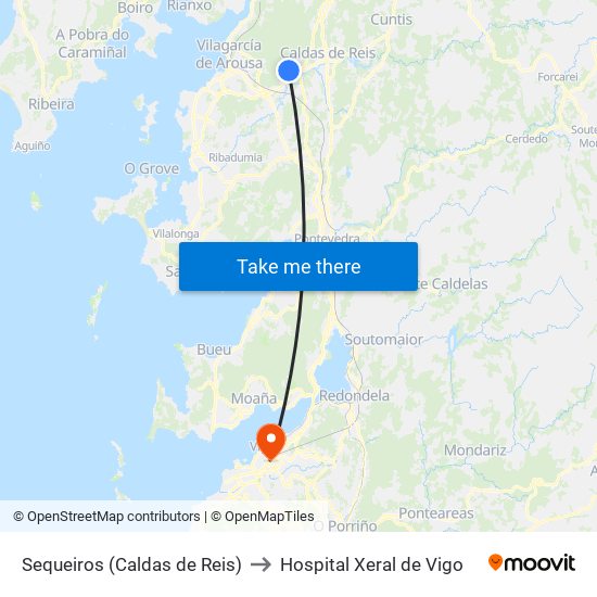 Sequeiros (Caldas de Reis) to Hospital Xeral de Vigo map