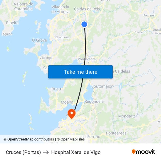 Cruces (Portas) to Hospital Xeral de Vigo map