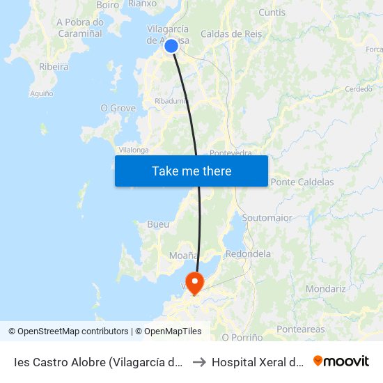 Ies Castro Alobre (Vilagarcía de Arousa) to Hospital Xeral de Vigo map