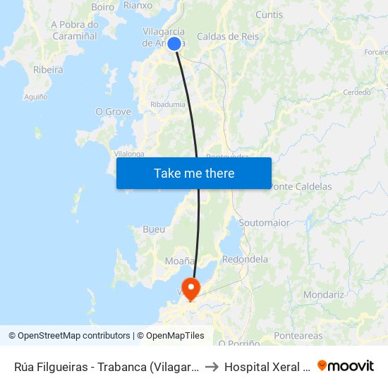 Rúa Filgueiras - Trabanca (Vilagarcía de Arousa) to Hospital Xeral de Vigo map