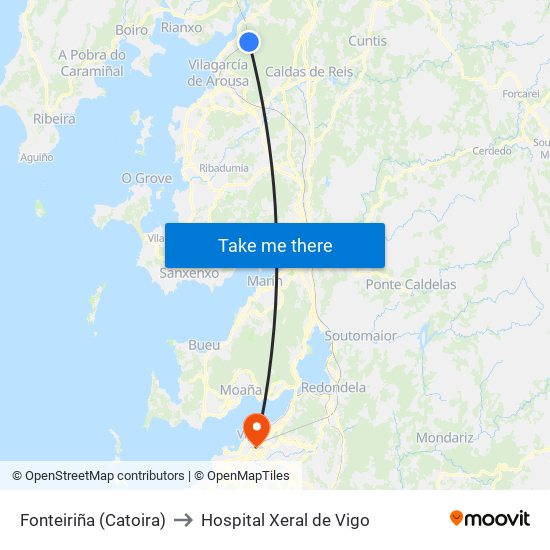 Fonteiriña (Catoira) to Hospital Xeral de Vigo map