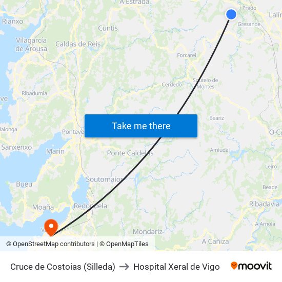 Cruce de Costoias (Silleda) to Hospital Xeral de Vigo map