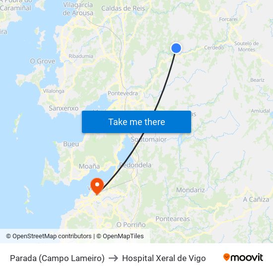 Parada (Campo Lameiro) to Hospital Xeral de Vigo map