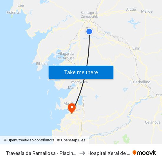 Travesía da Ramallosa - Piscina (Teo) to Hospital Xeral de Vigo map