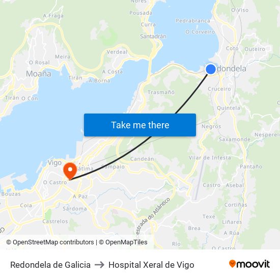 Redondela de Galicia to Hospital Xeral de Vigo map