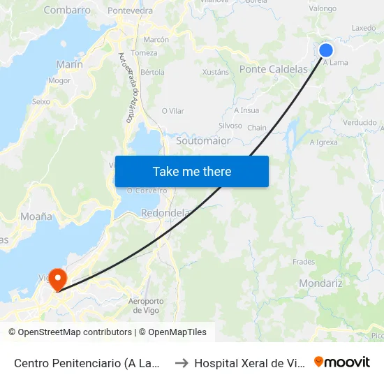 Centro Penitenciario (A Lama) to Hospital Xeral de Vigo map