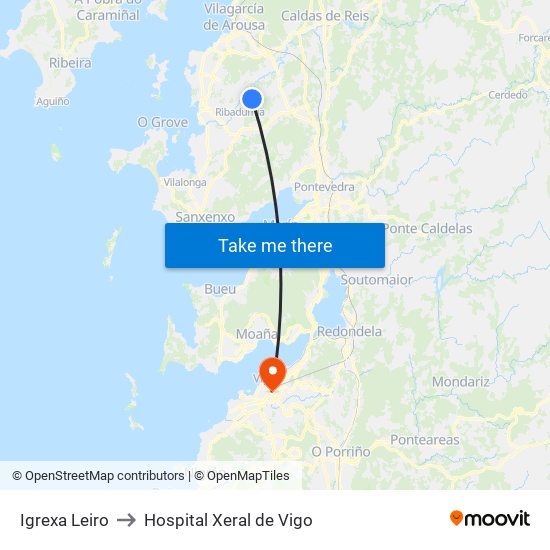 Igrexa Leiro to Hospital Xeral de Vigo map