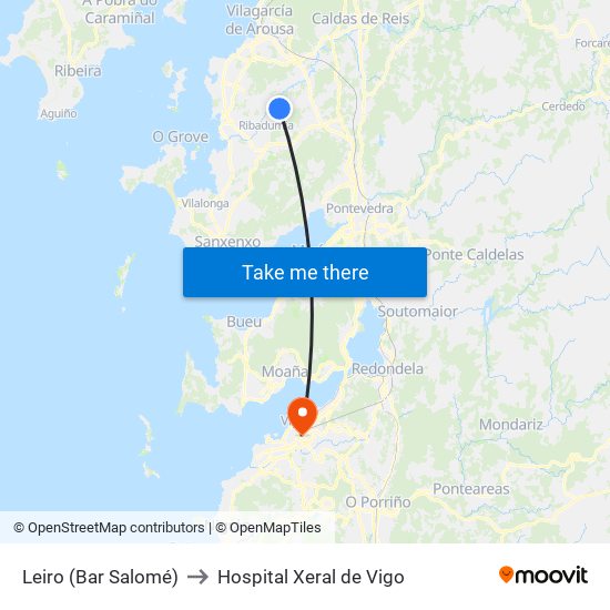 Leiro (Bar Salomé) to Hospital Xeral de Vigo map