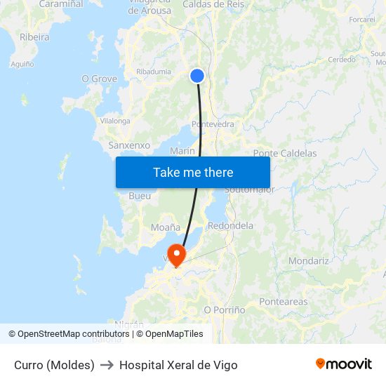 Curro (Moldes) to Hospital Xeral de Vigo map