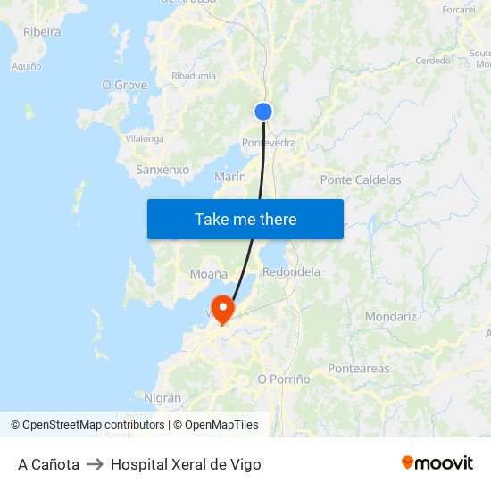 A Cañota to Hospital Xeral de Vigo map