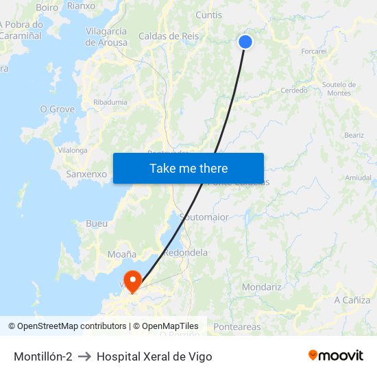 Montillón-2 to Hospital Xeral de Vigo map