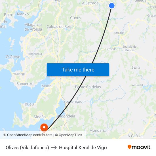 Olives (Viladafonso) to Hospital Xeral de Vigo map
