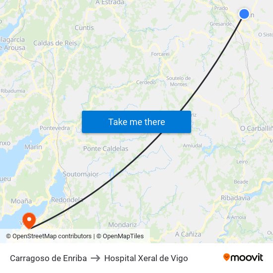 Carragoso de Enriba to Hospital Xeral de Vigo map