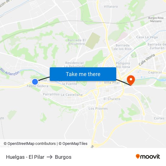 Huelgas - El Pilar to Burgos map