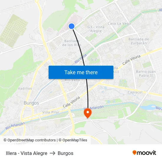 Illera - Vista Alegre to Burgos map