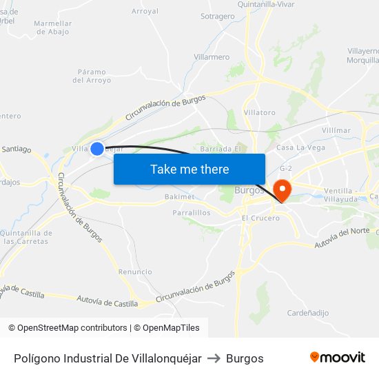 Polígono Industrial De Villalonquéjar to Burgos map