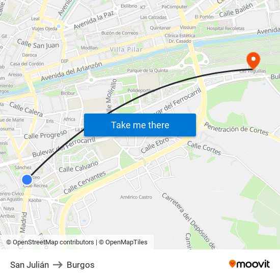 San Julián to Burgos map