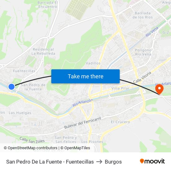 San Pedro De La Fuente - Fuentecillas to Burgos map