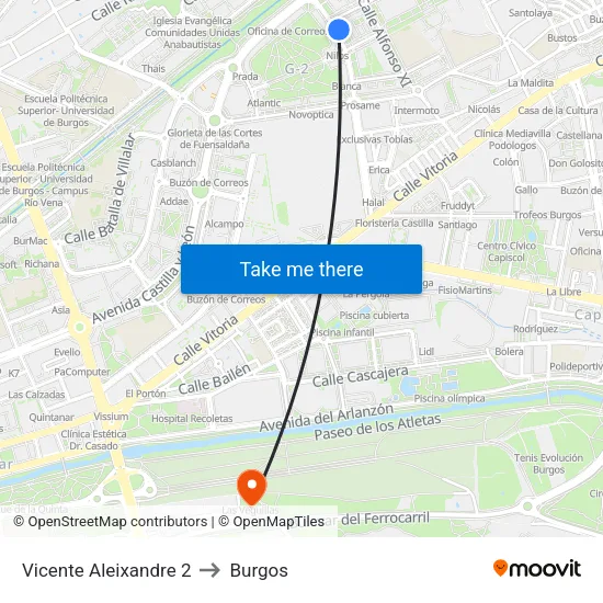 Vicente Aleixandre 2 to Burgos map