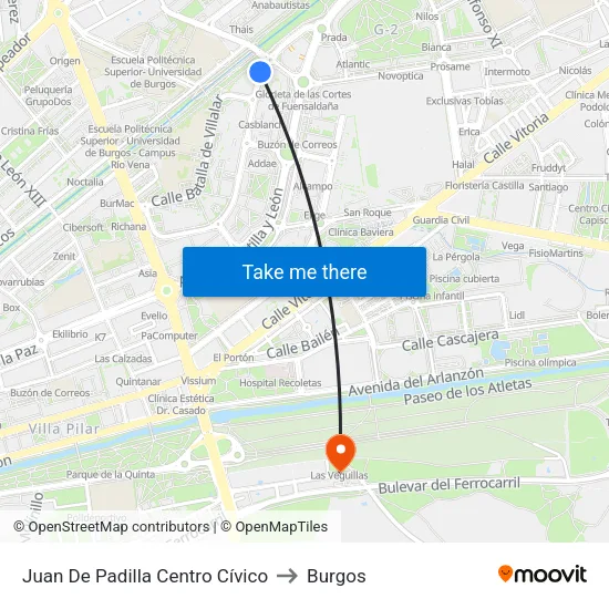 Juan De Padilla  Centro Cívico to Burgos map