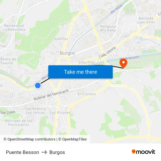 Puente Besson to Burgos map