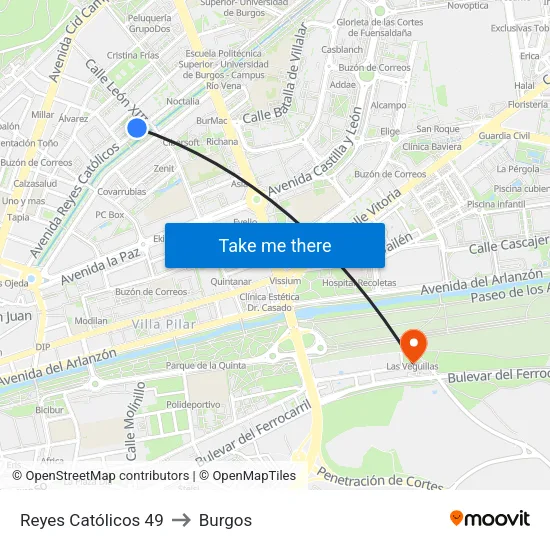 Reyes Católicos 49 to Burgos map