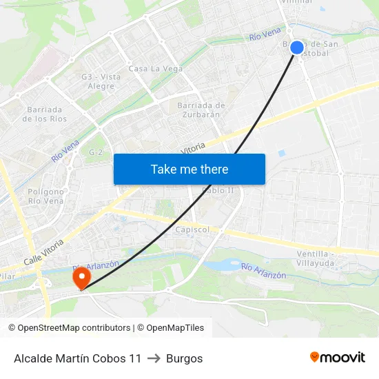 Alcalde Martín Cobos 11 to Burgos map