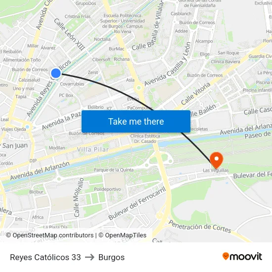 Reyes Católicos 33 to Burgos map