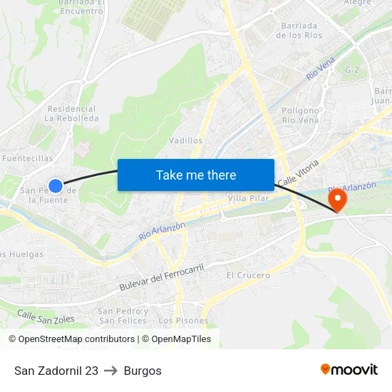 San Zadornil 23 to Burgos map