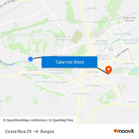 Costa Rica 29 to Burgos map