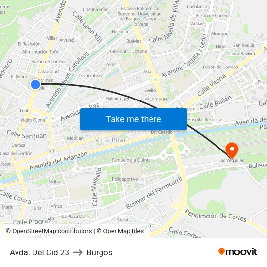 Avda. Del Cid 23 to Burgos map