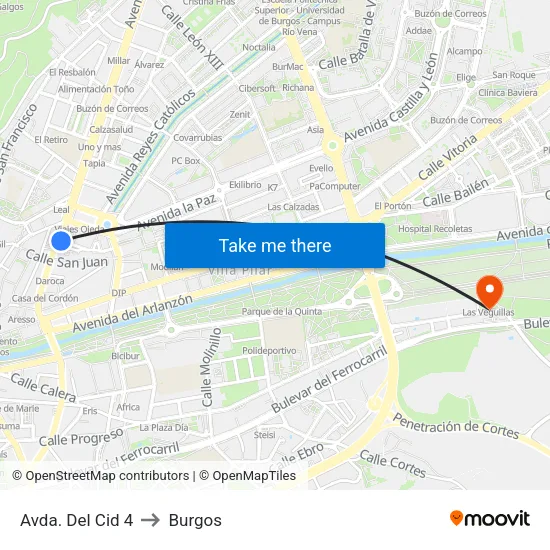 Avda. Del Cid 4 to Burgos map