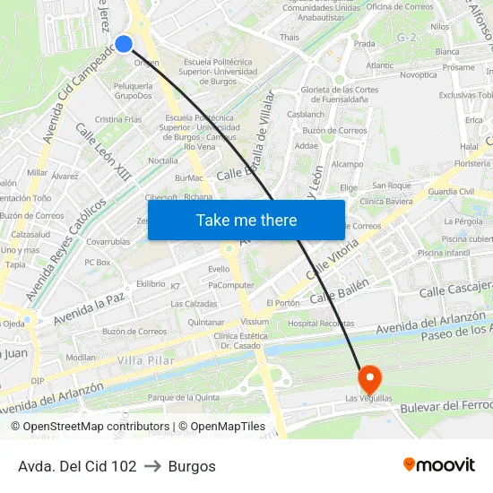 Avda. Del Cid 102 to Burgos map