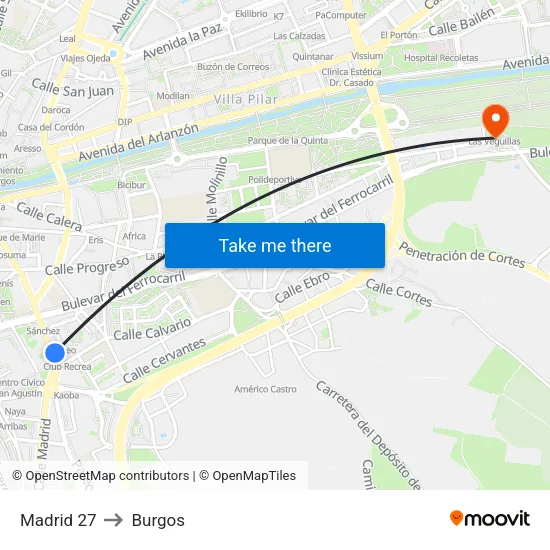 Madrid 27 to Burgos map