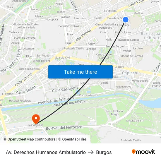 Av. Derechos Humanos Ambulatorio to Burgos map