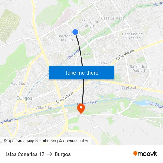 Islas Canarias 17 to Burgos map