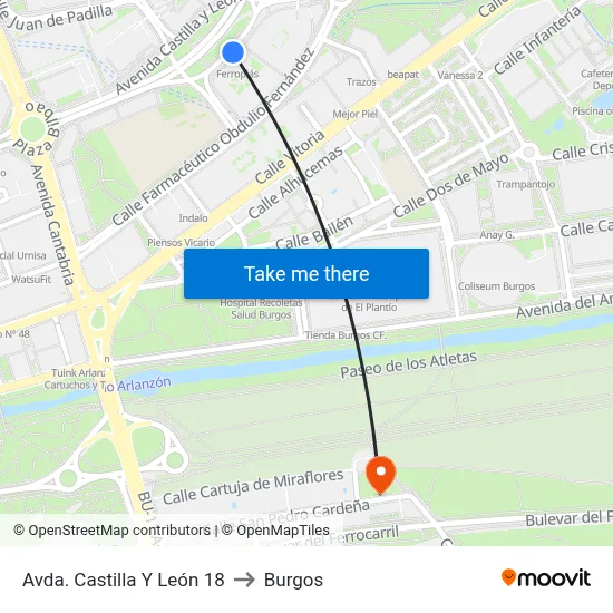 Avda. Castilla Y León 18 to Burgos map