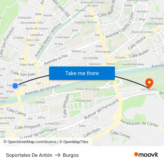 Soportales De Antón to Burgos map