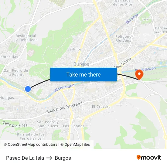 Paseo De La Isla to Burgos map
