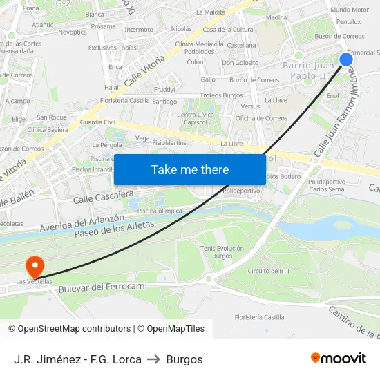 J.R. Jiménez - F.G. Lorca to Burgos map