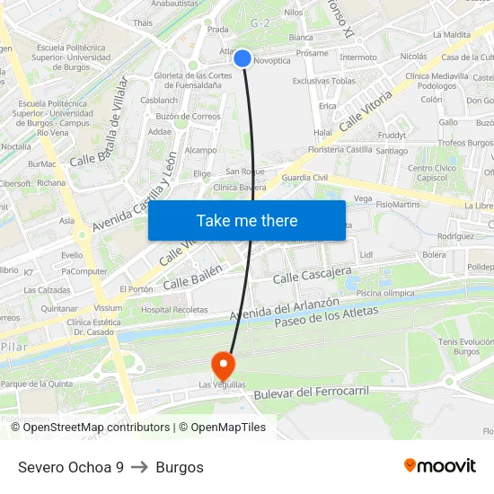 Severo Ochoa 9 to Burgos map