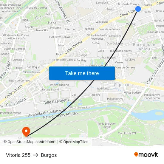 Vitoria 255 to Burgos map