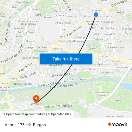 Vitoria 175 to Burgos map