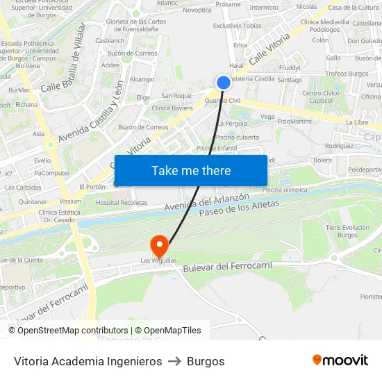 Vitoria - A. Ingenieros to Burgos map